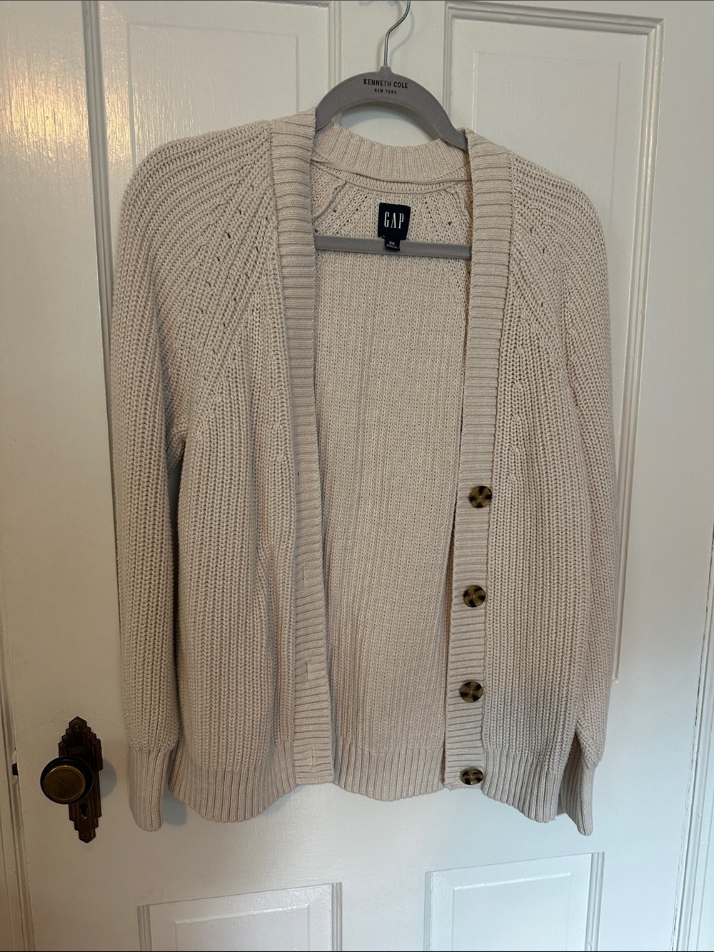 GAP Cream Button-Front Chunky Ribbed Cardigan